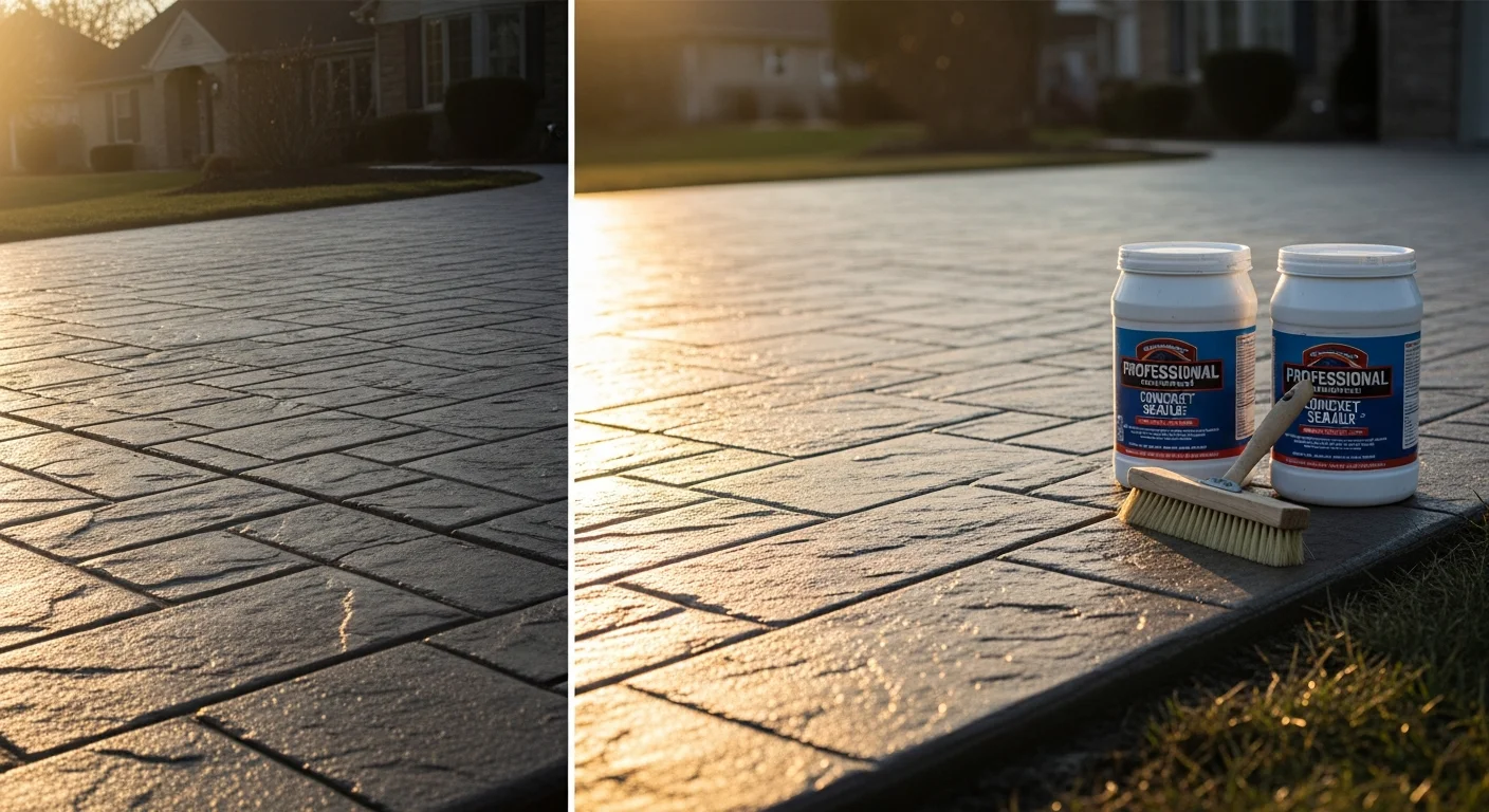 A stamped concrete patio with a stone-pattern finish installed by CP Construction & Concrete Inc at a residential property in Lake County, Illinois. The sealed surface shows defined texture and color with a clean border edge along the home's rear exterior.